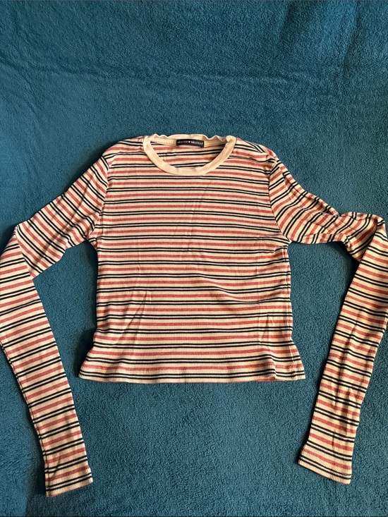 Brandy Melville Tops - Brandy Melville Cream Top with Pink, Black & Red Stripes
